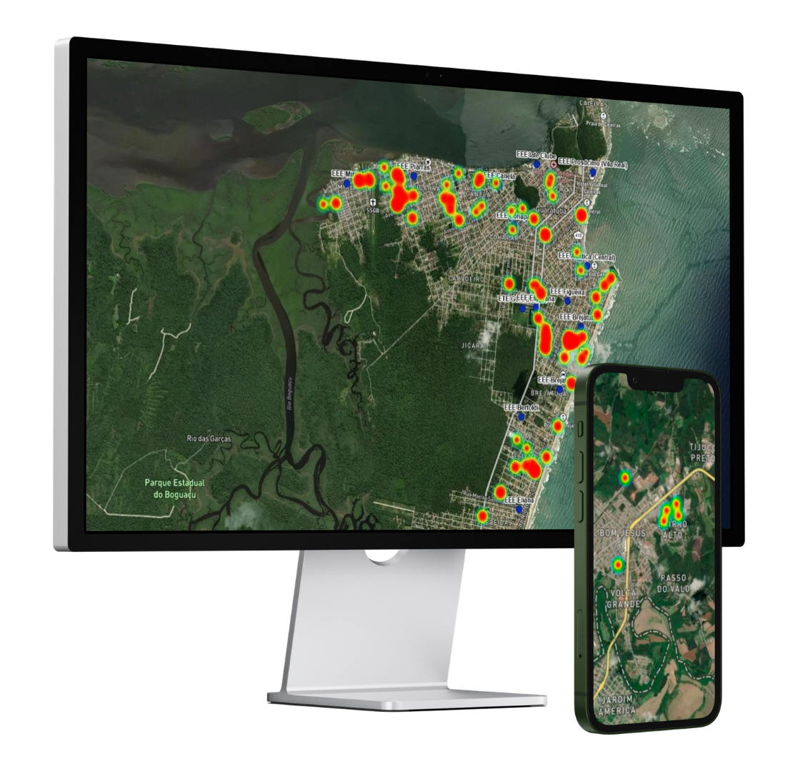 Mockup da plataforma com mapa e mobile
